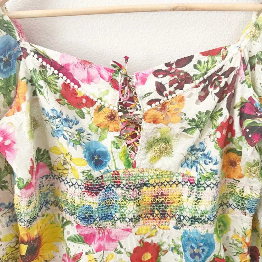 ALICE + OLIVIA | Crawford Sweetheart Mini Dress Smocked Puffed Sleeve | Size 12 - Image 6