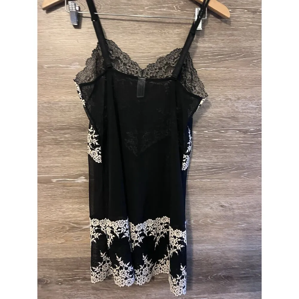 Wacoal Embrace Lace Slip Dress Black Ivory New Sz M Sexy Sheer Embroidered - Image 4