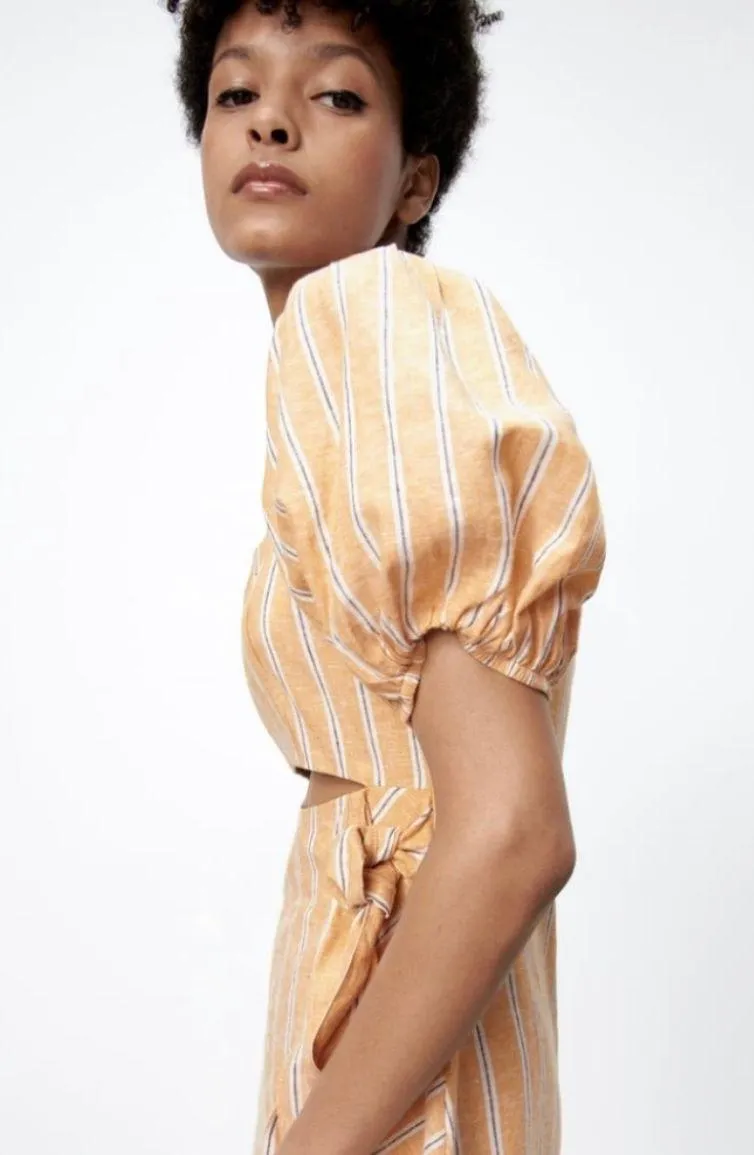 Puff Sleeve Striped Dress - Image 5