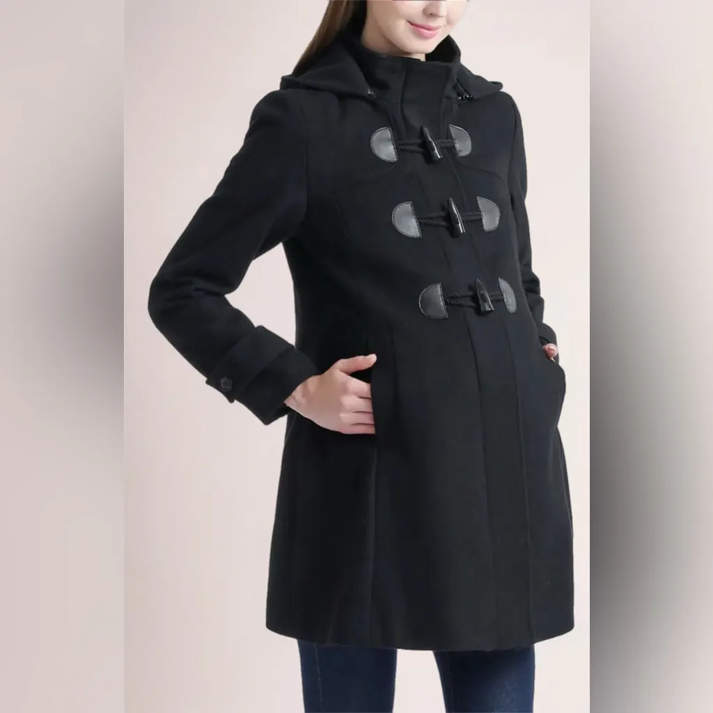 Kimi and Kai Black Maternity Pea Coat with Toggle Closures - Image 2