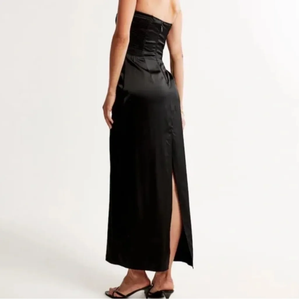 Abercrombie Black Strapless Satin Sculpt Maxi Dress - Image 2