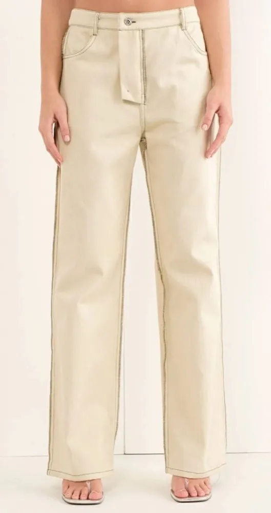 PRETTY GARBAGE Reversed Detail Cotton Pants Wide Leg Stone Cream M NWT Tan Size M - Image 1