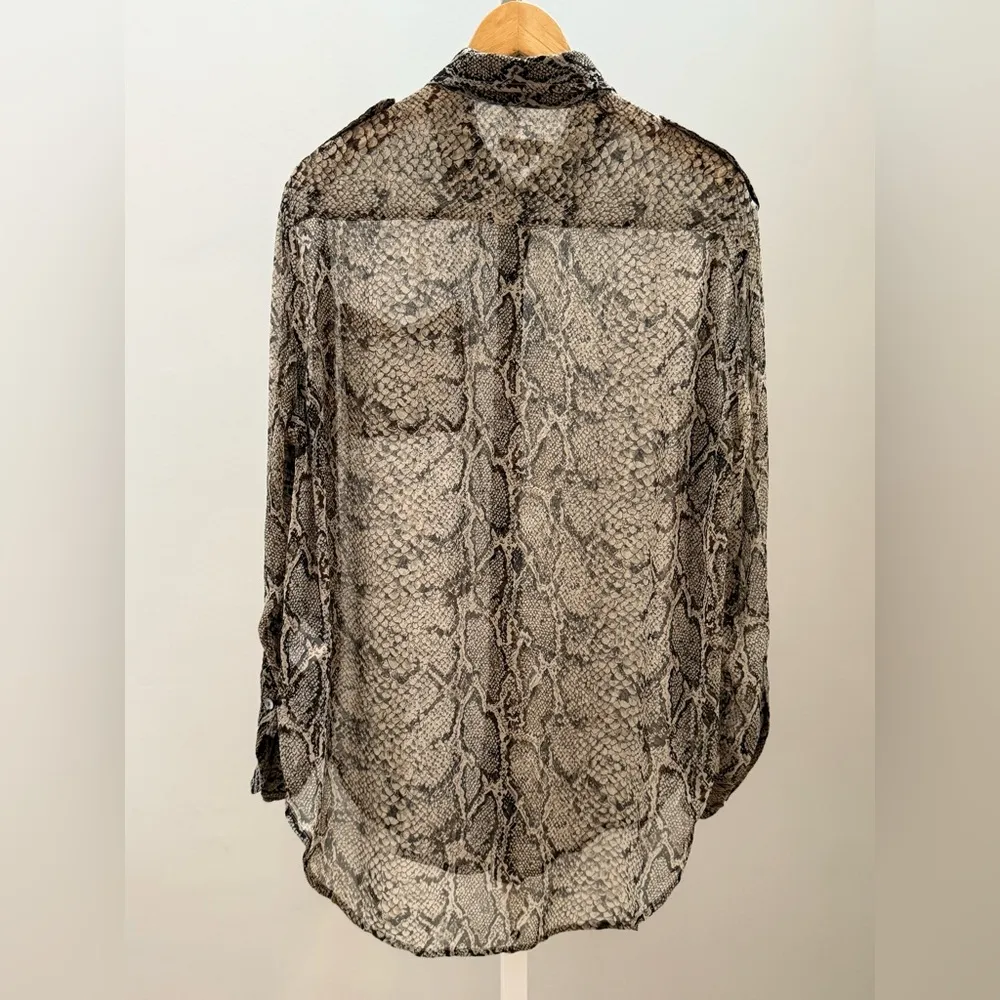 EQUIPMENT FEMME 100% Silk Python Print Button Up Blouse Semi Sheer Blouse Small - Image 6