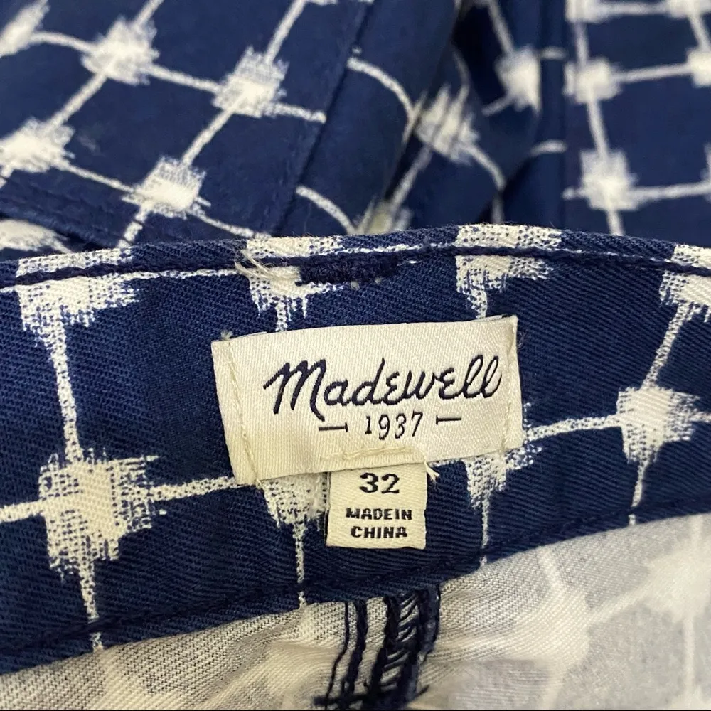 Madewell Navy Checkered Grid Line Raw Hem Short 32 - Image 11