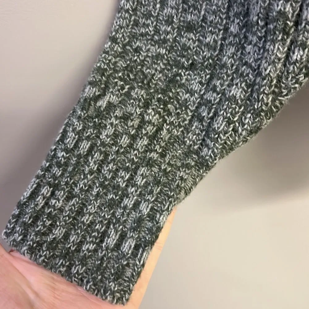 Lambs Wool Blend Heather Green Long Sleeve Cable Knit Cross Cowl Neck Sweater-PL - Image 6