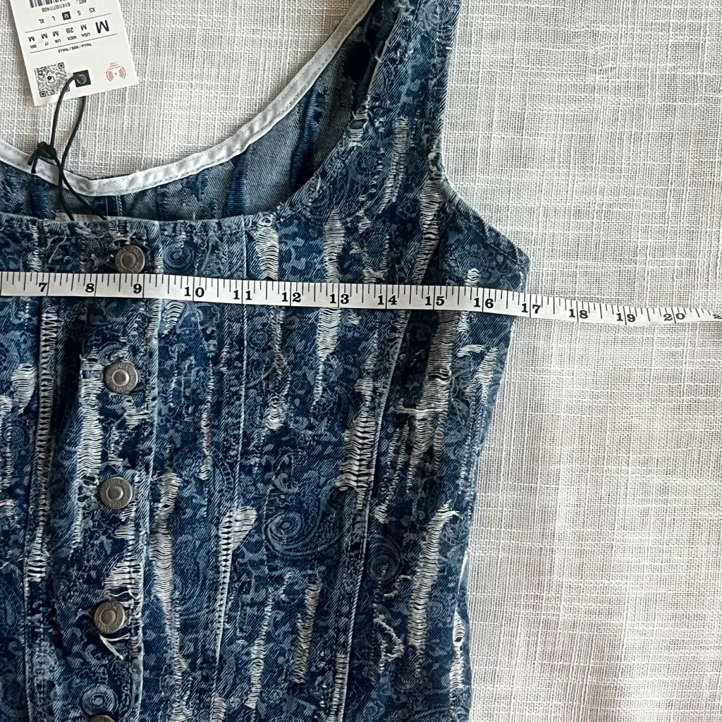 NWT ZARA DISTRESSED DENIM TOP MEDIUM Z1975 - Image 3