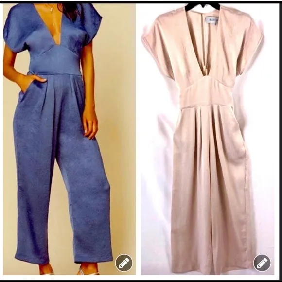 Planet Blue/ 🌎 jumpsuit cream wide leg Size S NWOT - Image 2