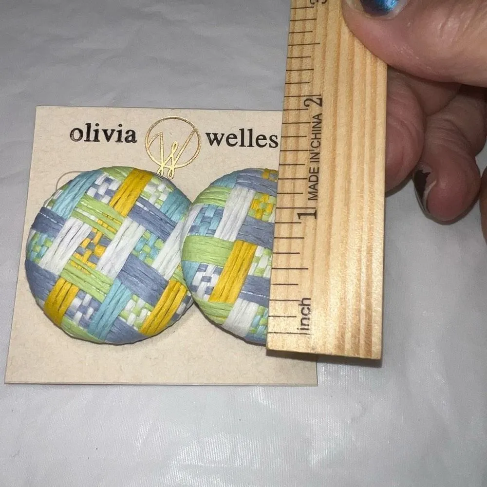 Olivia Welles Colorful Weaved Button Earrings Yellow - Image 3
