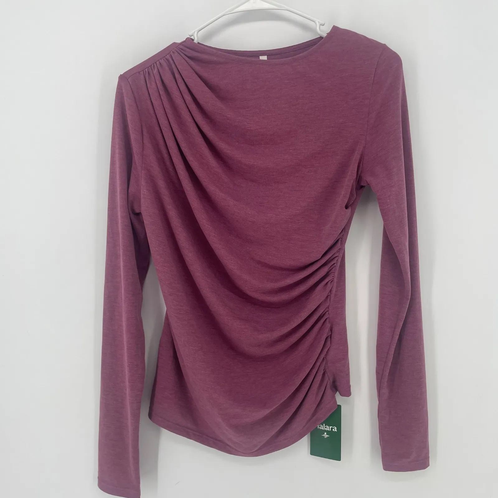 Halara Asymmectrical Ruched Drape Long Sleeve Work Top Shirt Red Violet Sz S NWT - Image 2