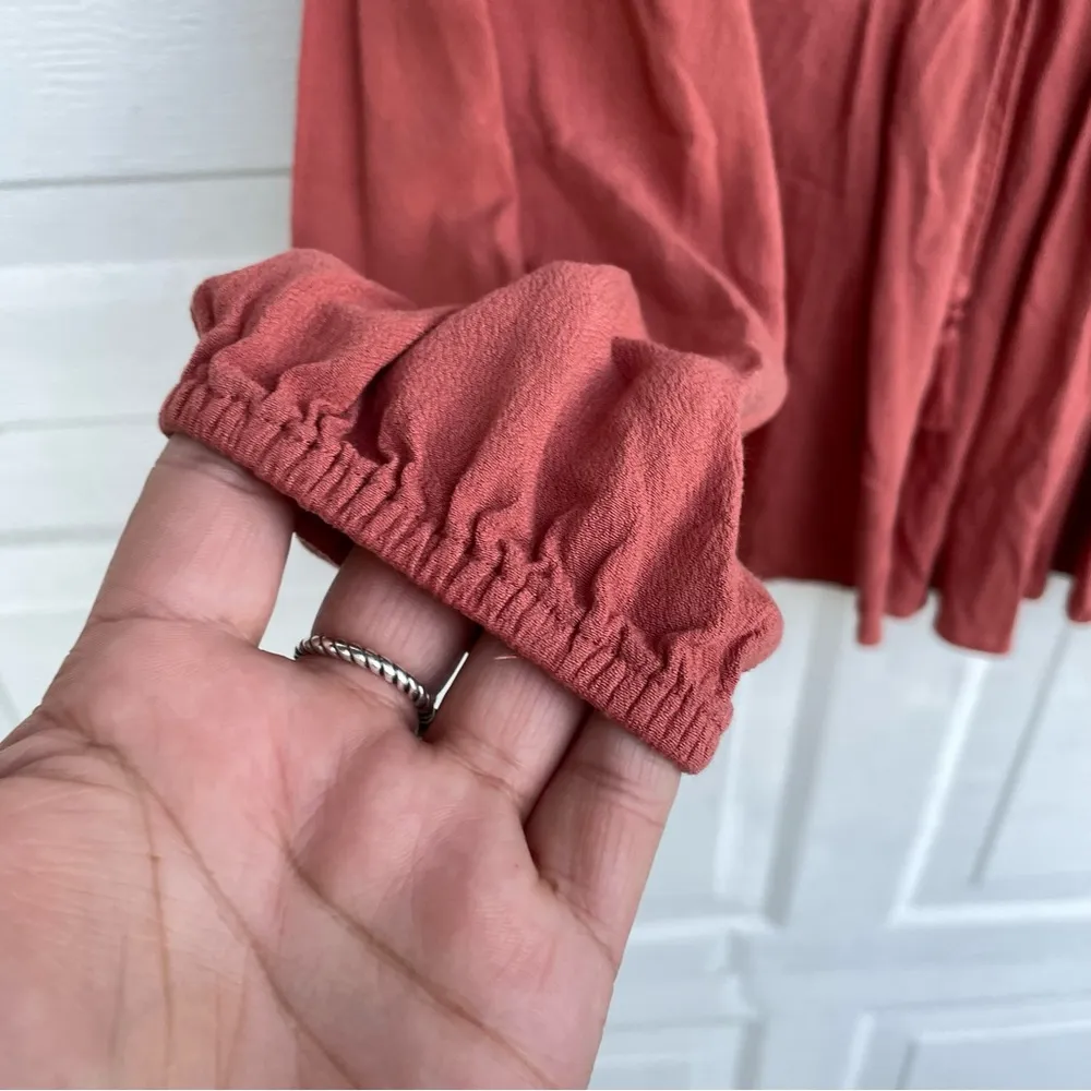 Torrid Womens Shirt Peasant Top Salmon Blue Embroidered Lace Up Long Sleeve 1X - Image 11