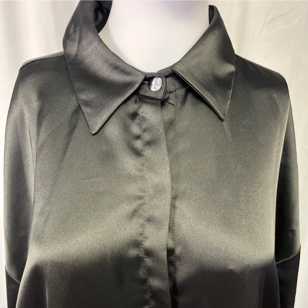 Zara Women's Black Oversized Shirt/Hidden Button Up Sz M SKU 4208 - Image 3