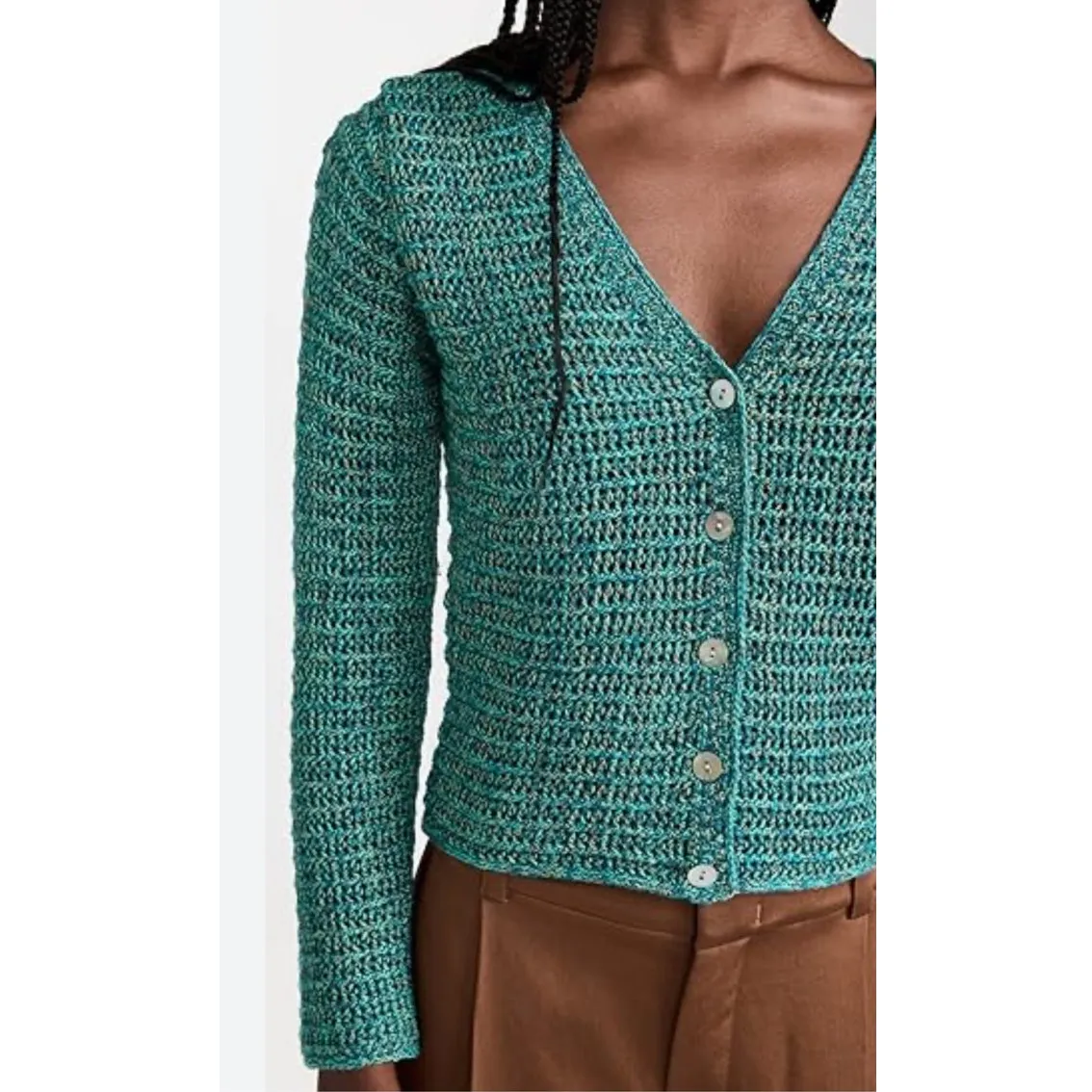 Vince Marled Crochet Knit Cardigan Teal Cotton Chic TV Chicago Fire Size M - Image 8