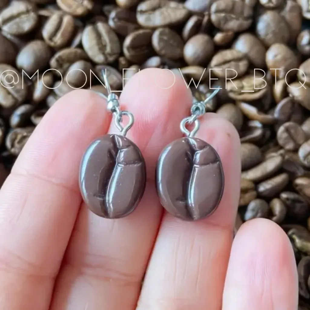 Coffee Bean Dangly Earrings Brown - Image 3