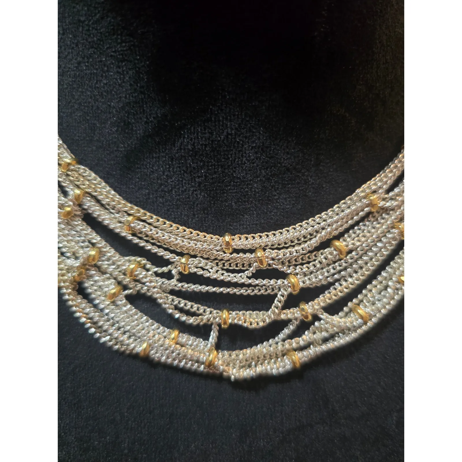 Women's Multi Strand Silver Chain Necklace With Gold Beads And Toggle Lock - Image 6
