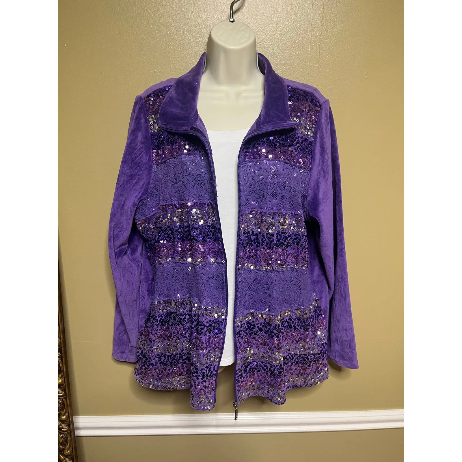 Quacker Factory Purple Velour Striped Sequin jacket - Image 3