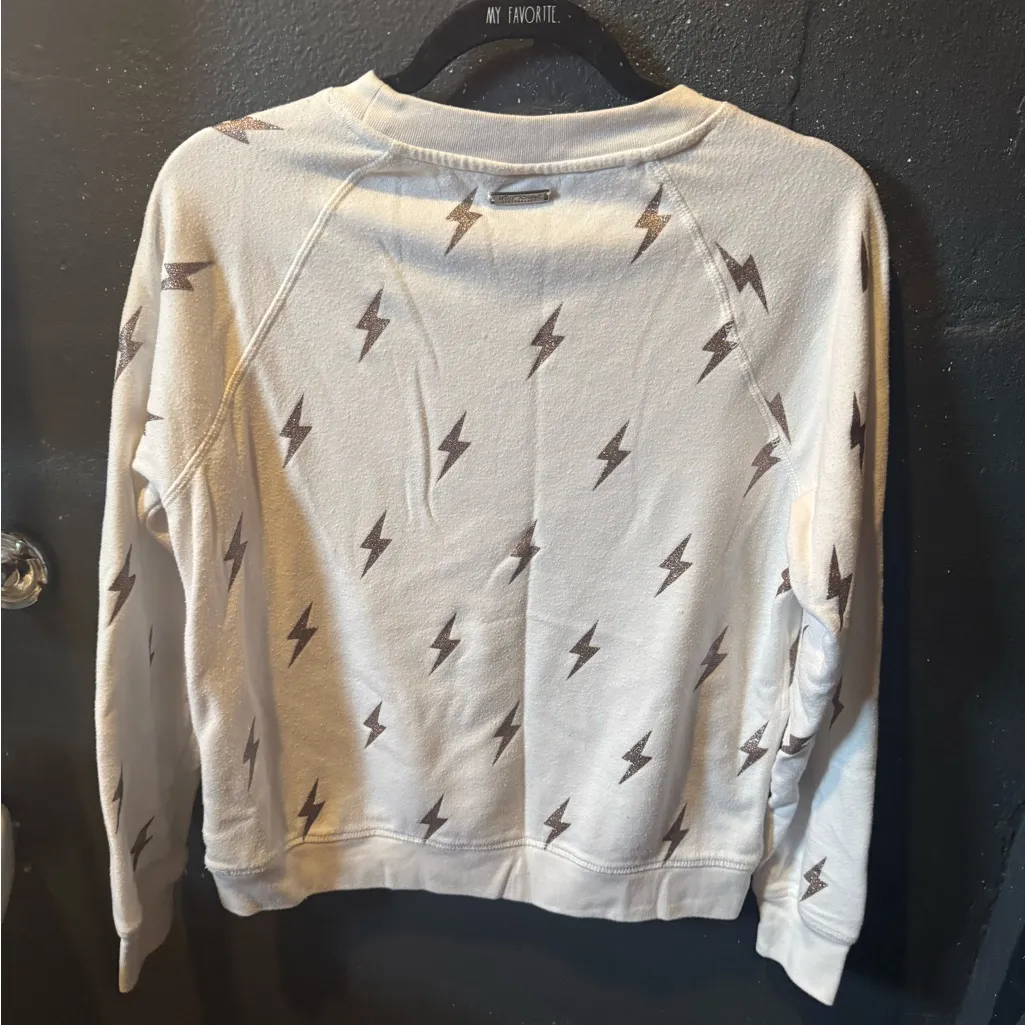 Betsey Johnson Lightning Bolt Patterned Cream Sweatshirt Size Small - Image 3