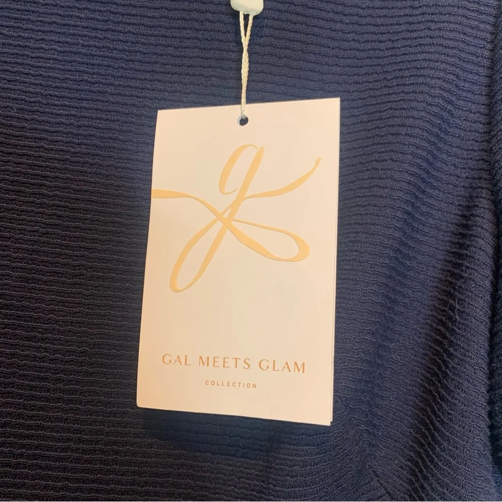 Gal Meets Glam Kristen Dress Navy Puff Sleeves Fit and Flare - Image 5