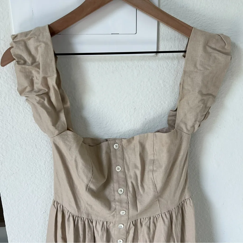 Staud Elio Off Shoulder Linen Blend Tiered Dress Beige / Khaki / Tan - Image 6