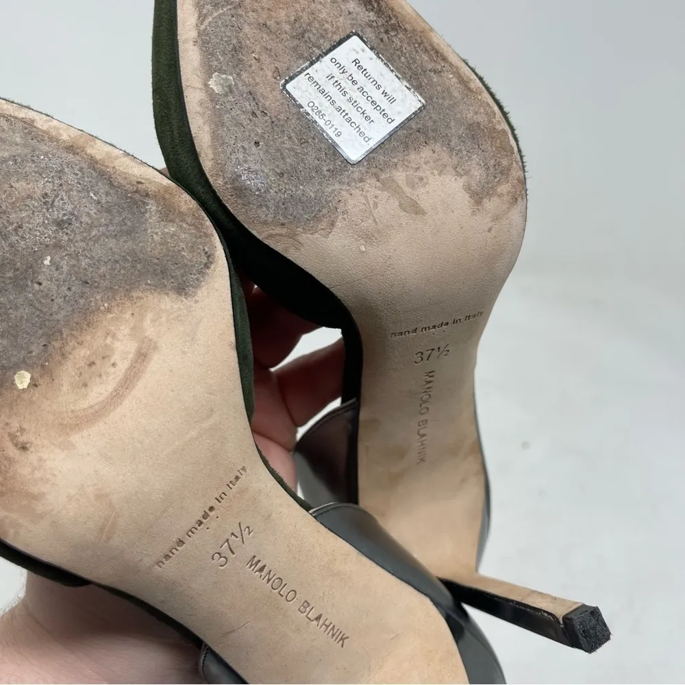 Manolo Blahnik D’orsey green suede and silver leather 2 tone heels 100mm sz 37.5 - Image 8