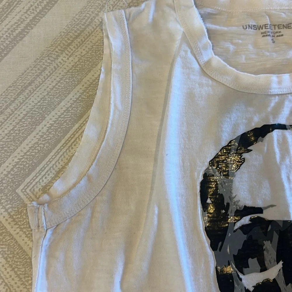 Unsweetened Women’s White with Black & Grey Skull New Yorker Tank Top - Image 3