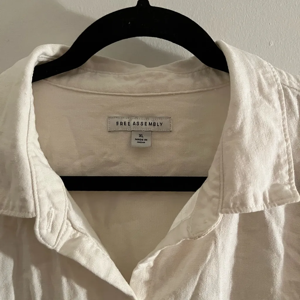 Free Assembly Linen Blend Button Down Shirt with Short Sleeves White Size XL - Image 4