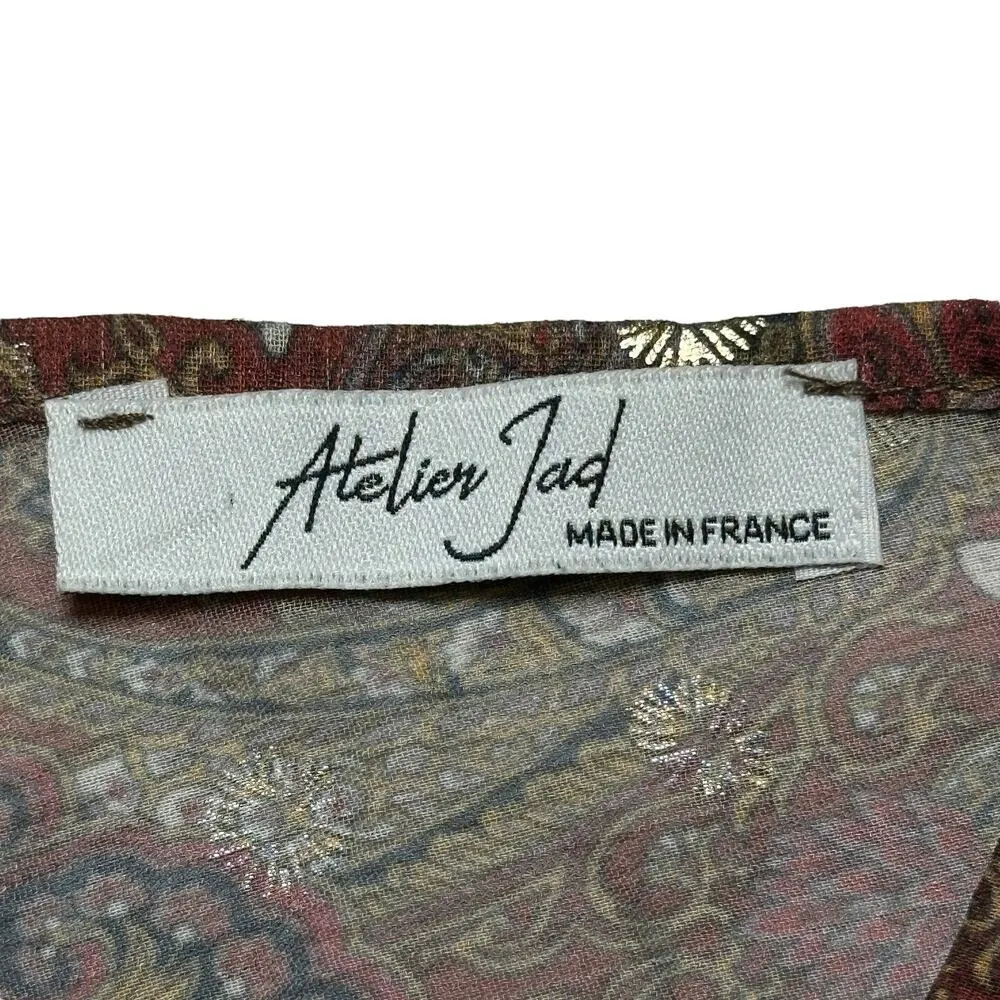 Atelier JAD Vintage Sheer Coverup Maxi Dress Brown Paisley Boho Size Medium - Image 2