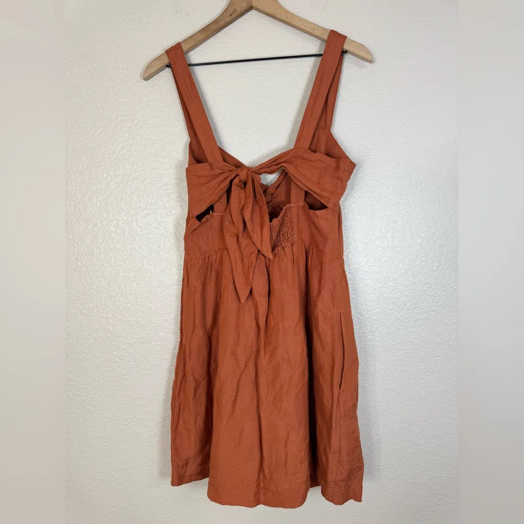 Maeve Anthropologie Twist Front Linen Mini Dress size Large Brown Rust $148 - Image 9