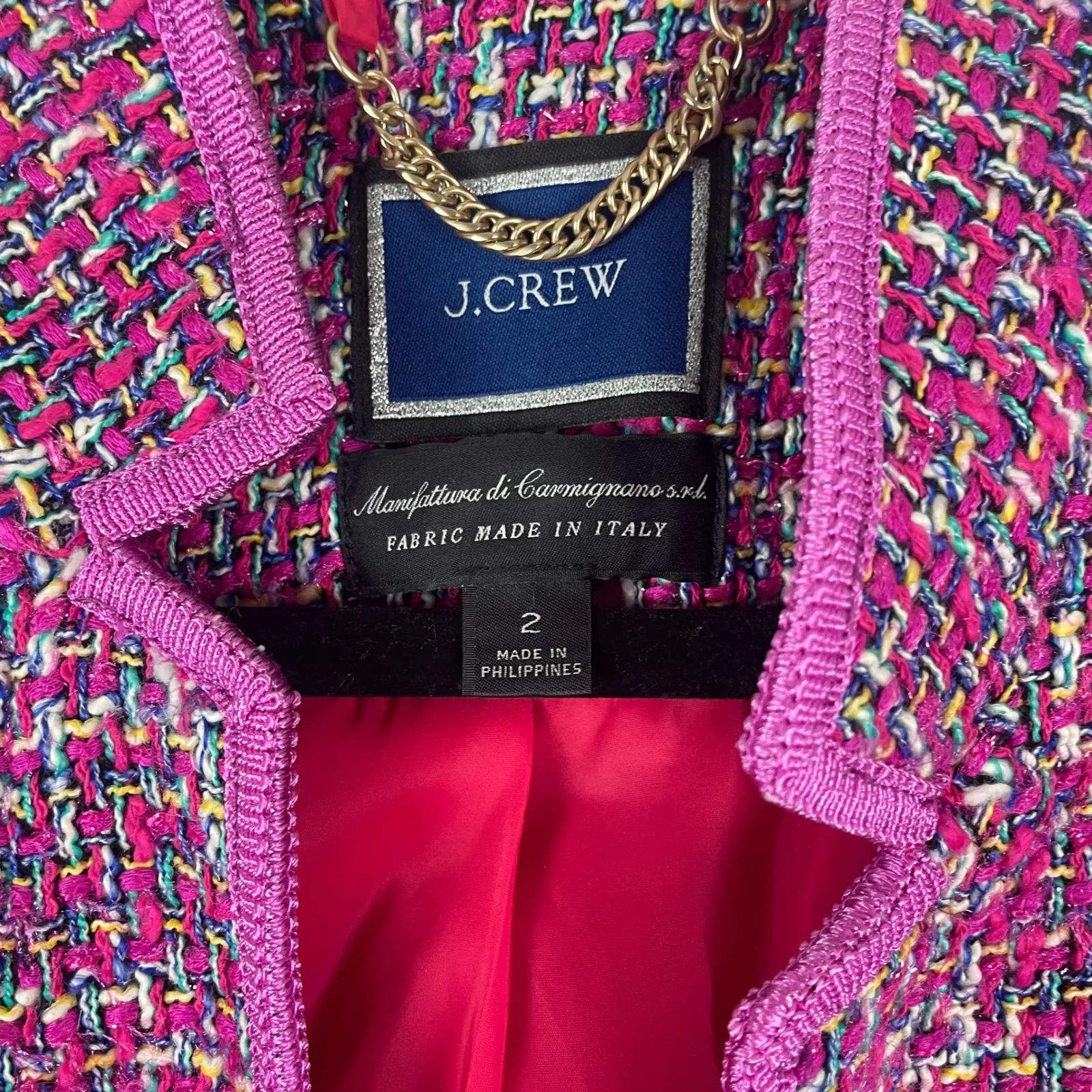 J.Crew Womens‎ Blazer Fitted Jacket Pink Purple Gold Pockets Size 2 Autumn Tweed - Image 4