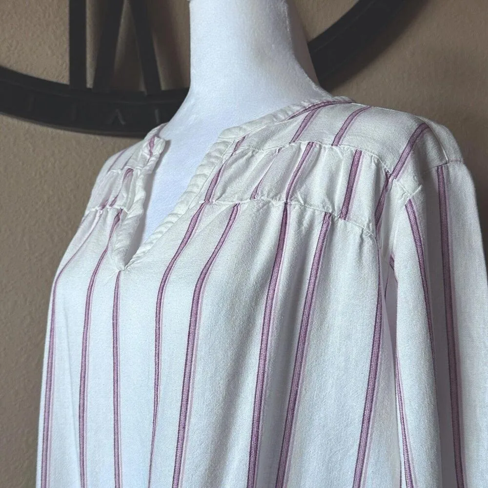 Splendid Linen Blend Blouse Women’s XXL White w/Red Strips Vneck Long Sleeve Top - Image 2