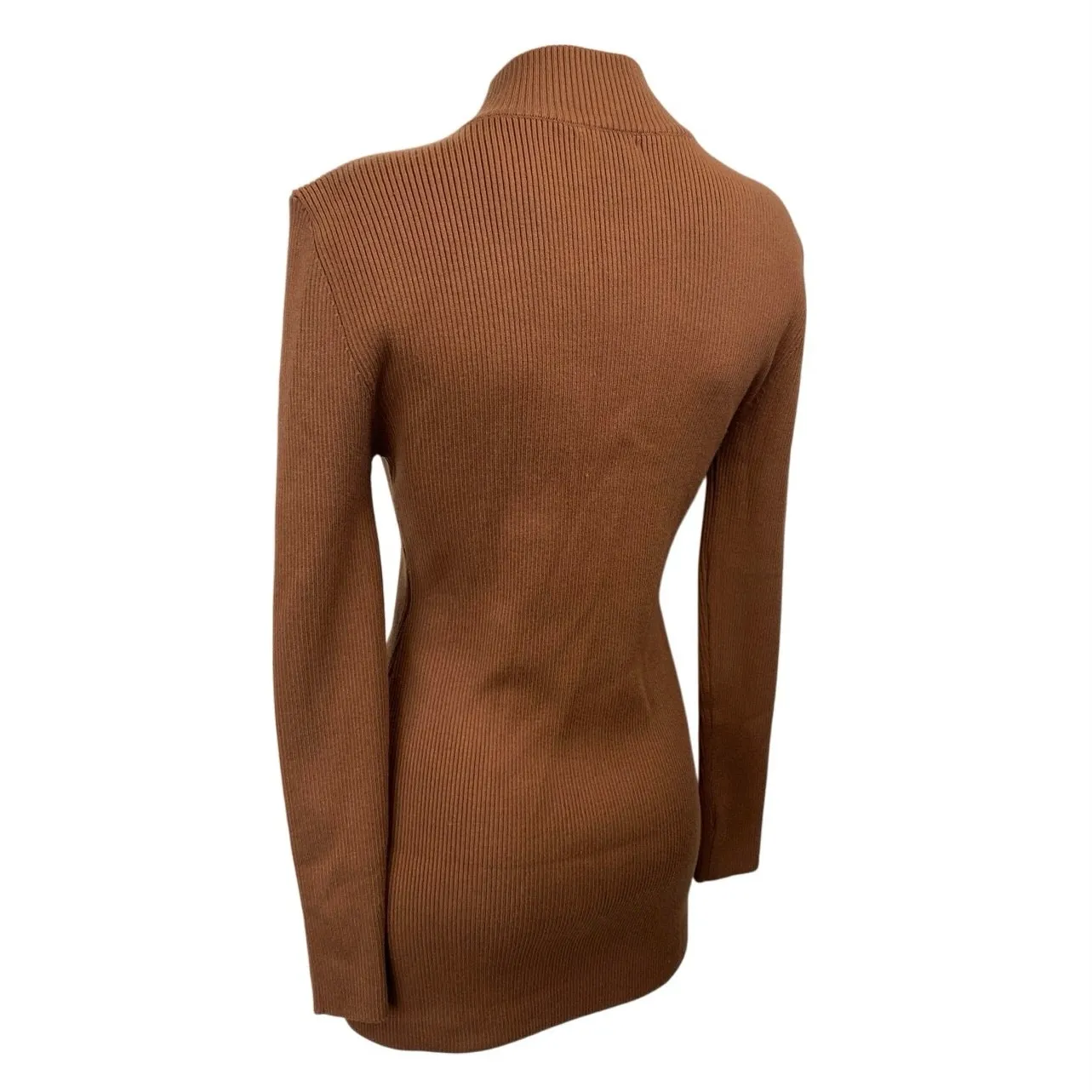Line and Dot Brown Rib Knit Mock Neck Long Sleeve Mini Bodycon Sweater Dress S - Image 2