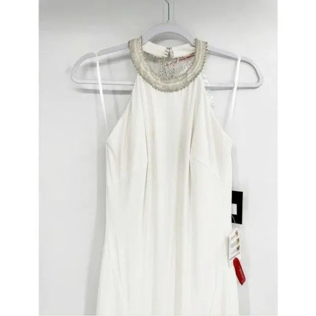 New Mac Duggal 25572 Beaded Halter Jersey Evening Gown white Dress 6 - Image 6