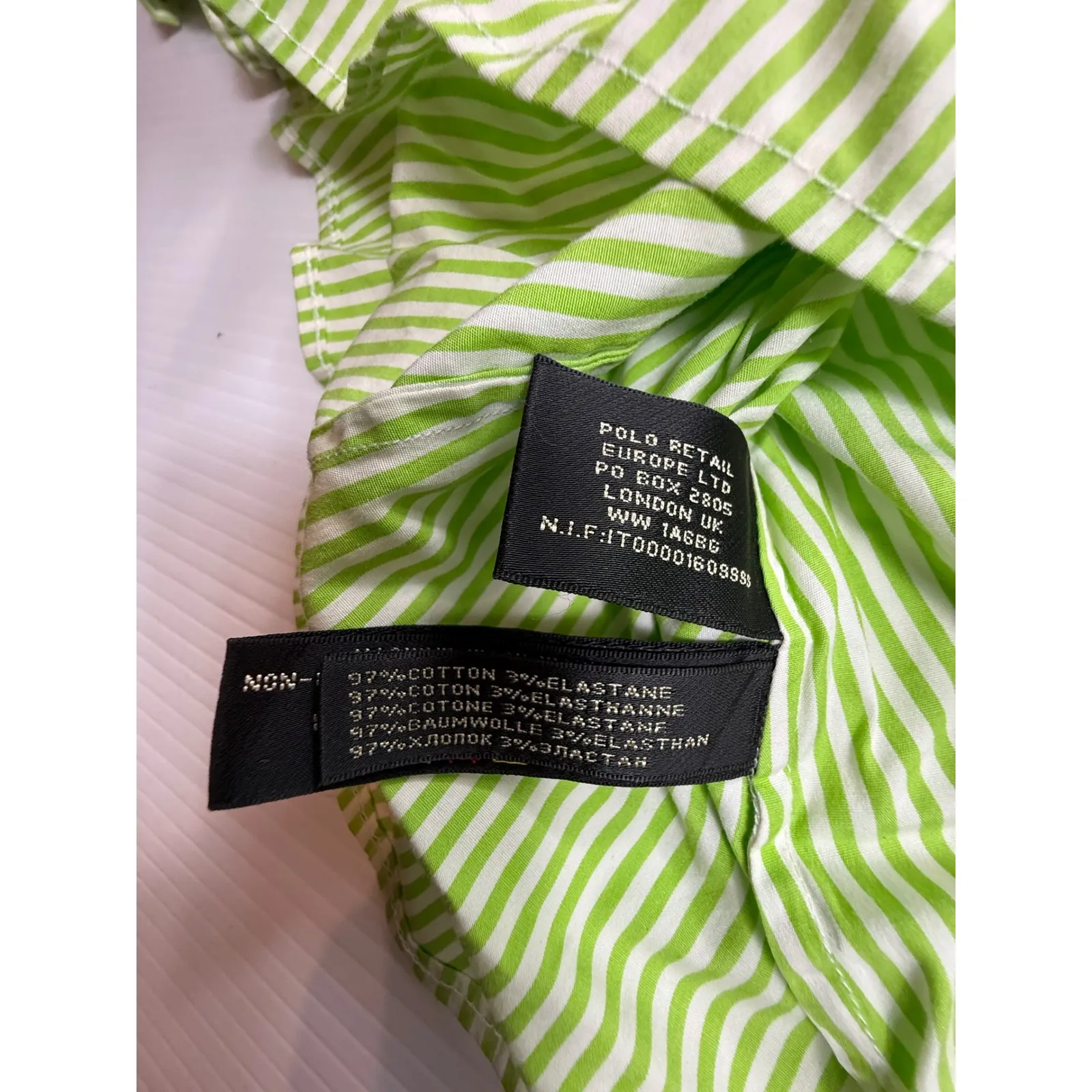 Ralph‎ Lauren Striped Blouse Top Green White Puff Short Sleeves Size 8 - Image 6