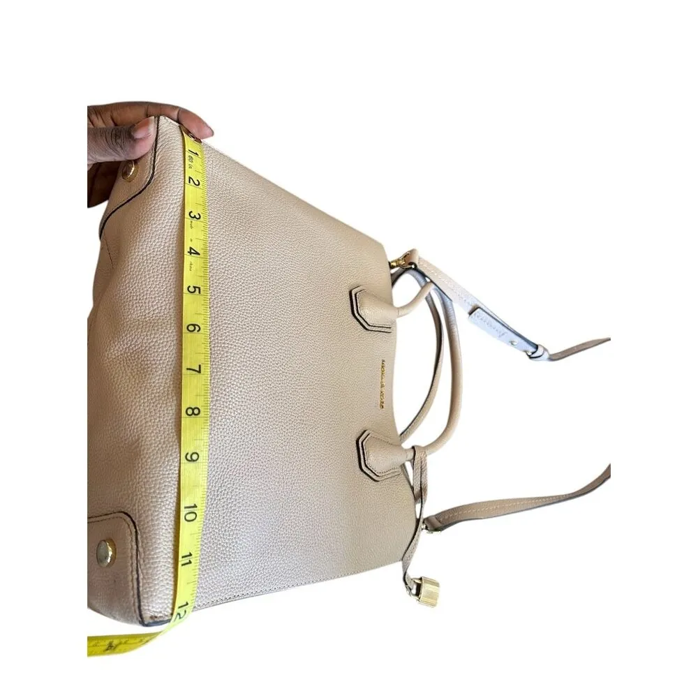 Michael Kors Mercer Beige Saffiano Leather Top Handle Bag Gold Hardware Sz L - Image 7