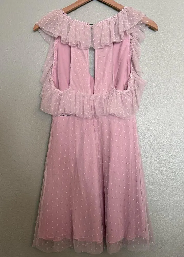 nwt new gianni bini pink lace ruffle polka dot mini dress size small - Image 2