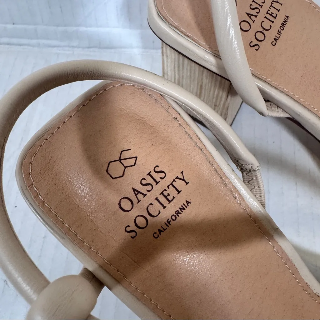 Oasis Society Cream Leather Strappy Chunky Heels Womens 10 Minimalist Classic - Image 8