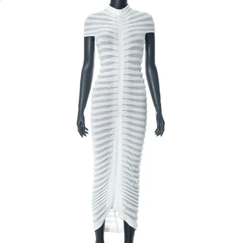 White Bodycon Midi‎ Dress Mock Neck Short Sleeve Party Cocktail Clubwear size S - Image 3