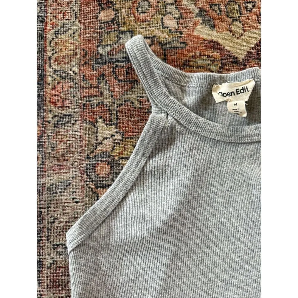 Open Edit  Medium Grey Ribbed Crop Racerback Tank Top - Image 3