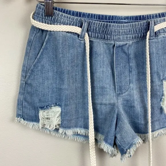 Aerie Denim Shorts S Blue Jean Belted Cut Off Fray Hem Distressed New‎ - Image 2