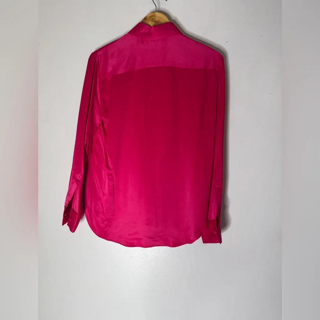 Zara‎ XS Hot Pink Satin Collar Button Down Oversized Top - Image 2