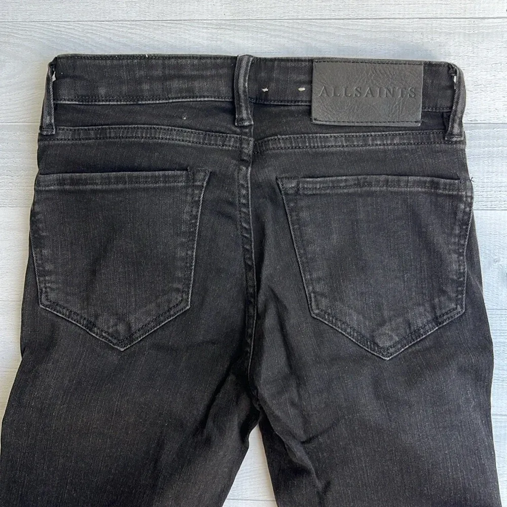 Allsaints Faded Black Skinny Leg Denim with Genuine Leather Patches 25 - Image 6