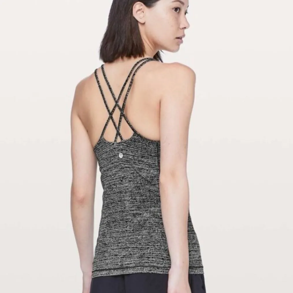 Lululemon Free To Be Tank Nulu Fabric Strappy Back Twillines Ice Grey Black - Image 2