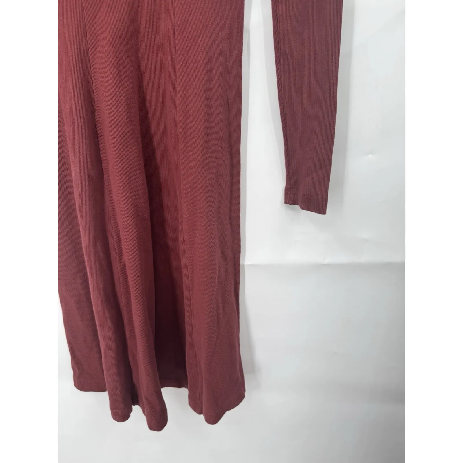 KOTN Deep V Ribbed Dress Women Small Maroon Athleisure Granolagirl Western Indie Red - Image 10