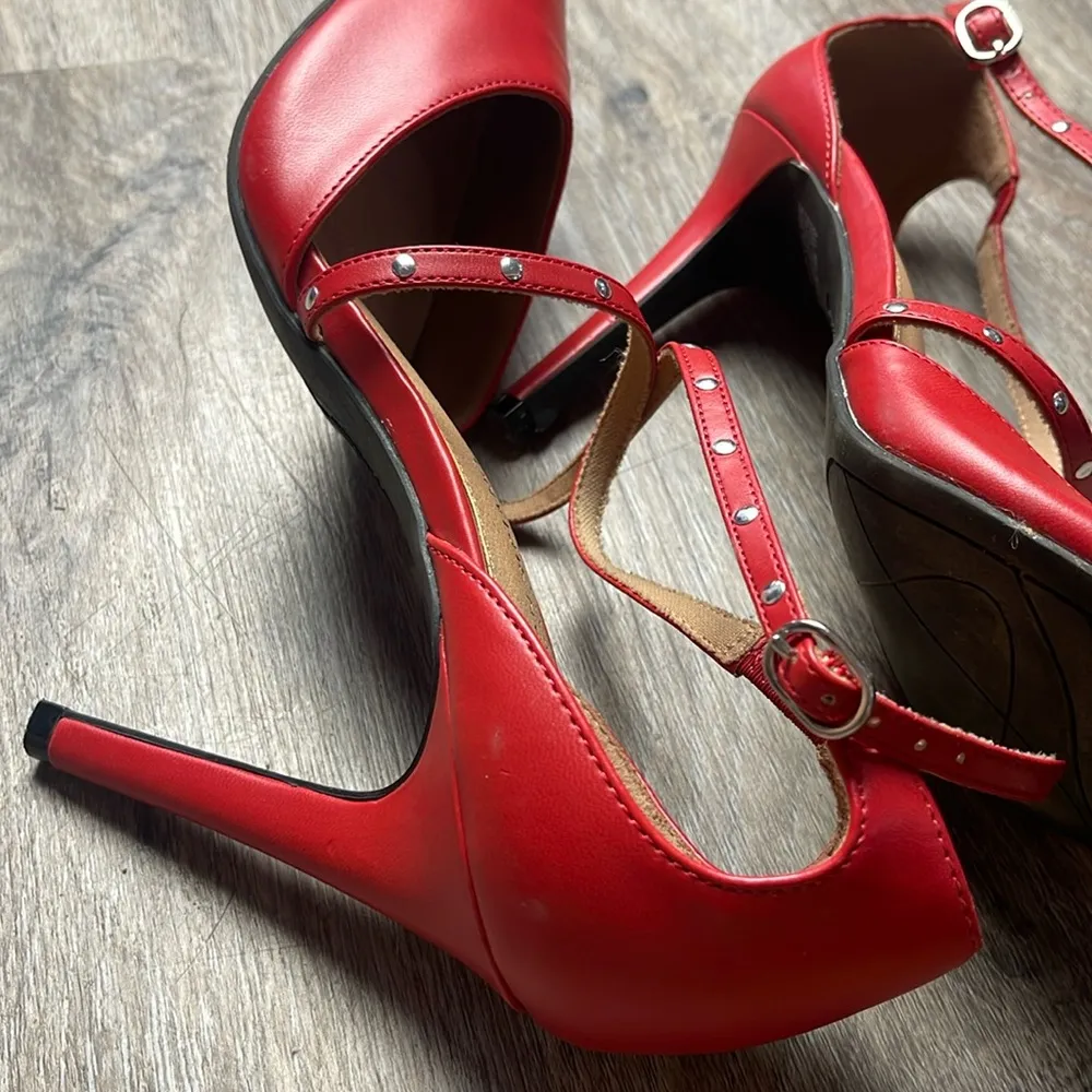 Christian Siriano Red Strappy Heels Size 9 - Image 14