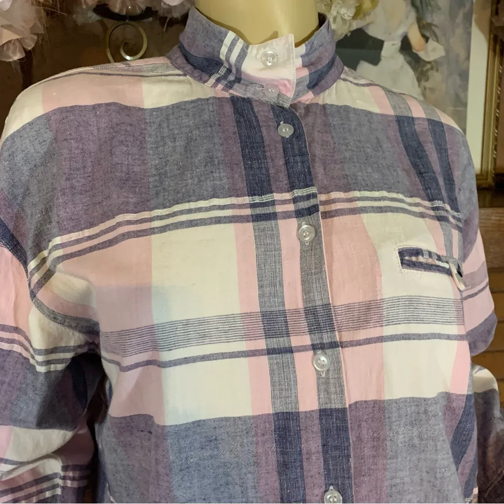 VINTAGE 1990'S ASHLEIGH MORGAN PINK, BLUE AND WHITE PLAID COTTON BUTTON DOWN (M) Pink Size M - Image 7