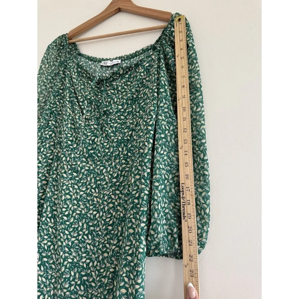Zara Women dress Long Floral Shirt Dress casual light fabric Green SIZE XL - Image 5