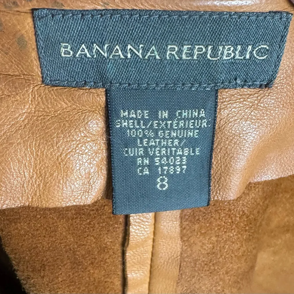 Vintage Banana Republic caramel brown 100% genuine leather blazer jacket size 8 - Image 4