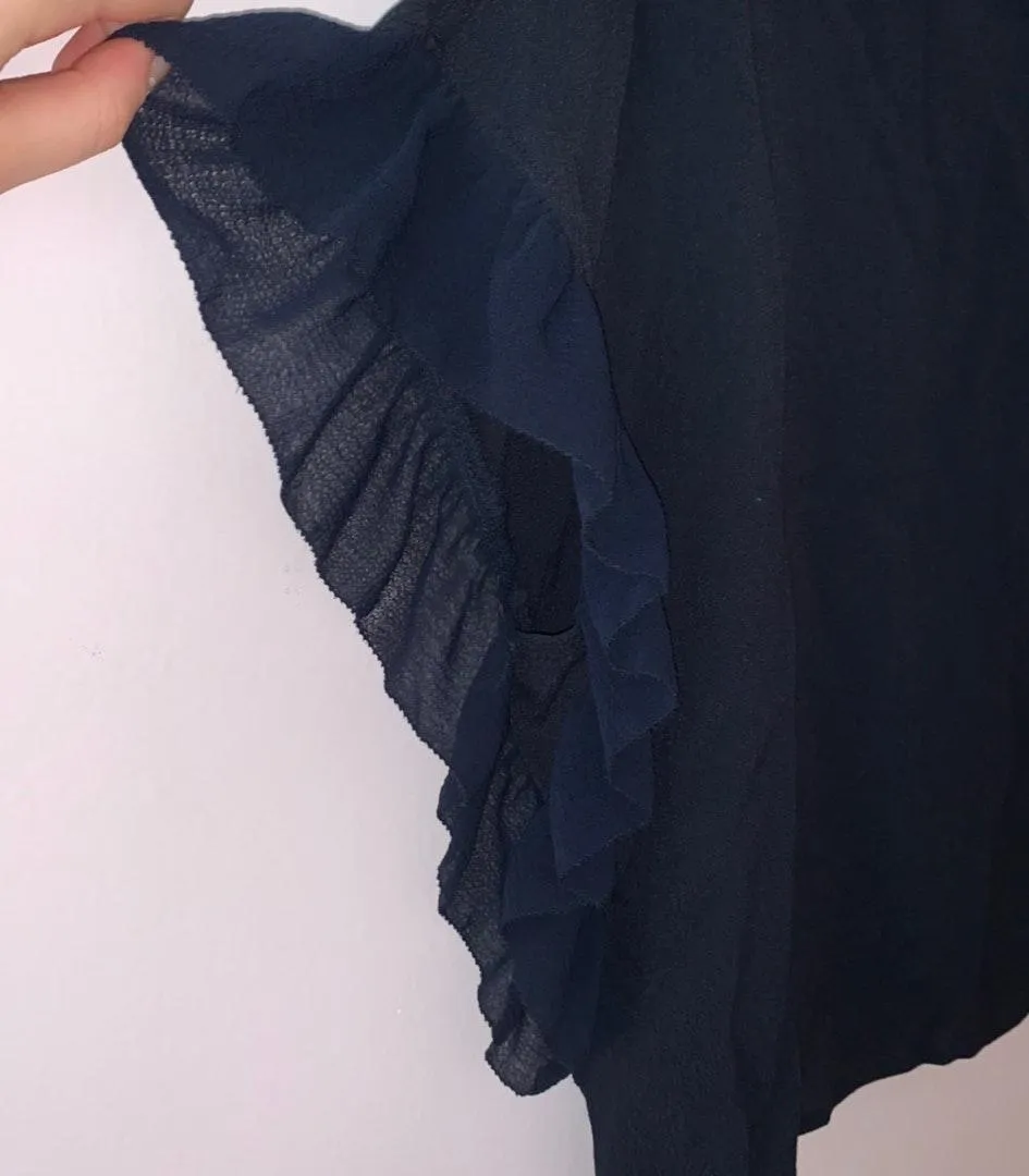 Navy Ruffle Sleeve Button Back Top - Image 7