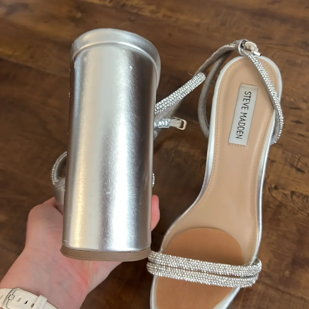 Steve Madden  Metallic Sparkly Silver Lofty Block Heels - Image 7