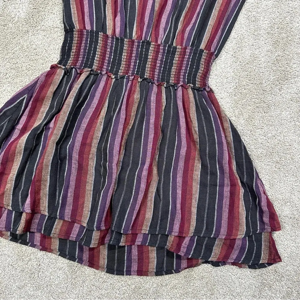 Rails Lucca Brava Stripe Mini Dress Smocked V-Neck Linen Blend Size M - Image 12
