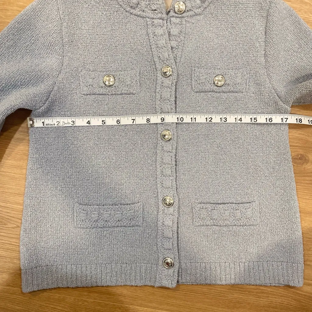 H&M Light Blue Textured knit cardigan Medium - Image 6